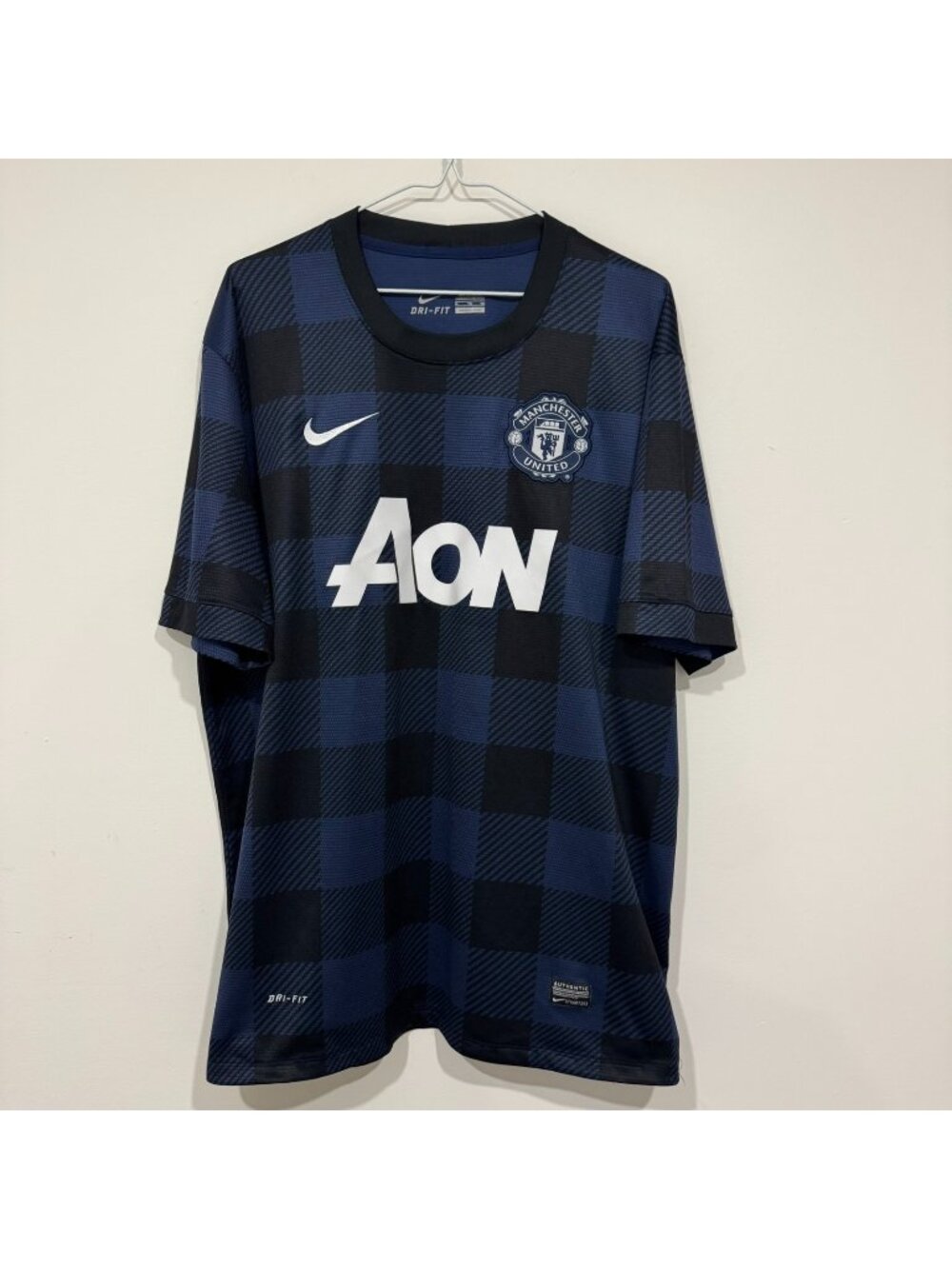 Nike Manchester United 2013-2014 Away Jersey Size XL Blue Plaid